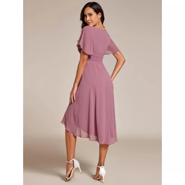 imageEverPretty Womens Crew Neck Pleated Waist Short Sleeve Wedding Guest Dress Chiffon Bridesmaid Dresses 02053Orchid