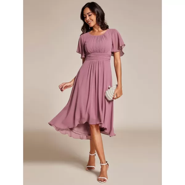 imageEverPretty Womens Crew Neck Pleated Waist Short Sleeve Wedding Guest Dress Chiffon Bridesmaid Dresses 02053Orchid