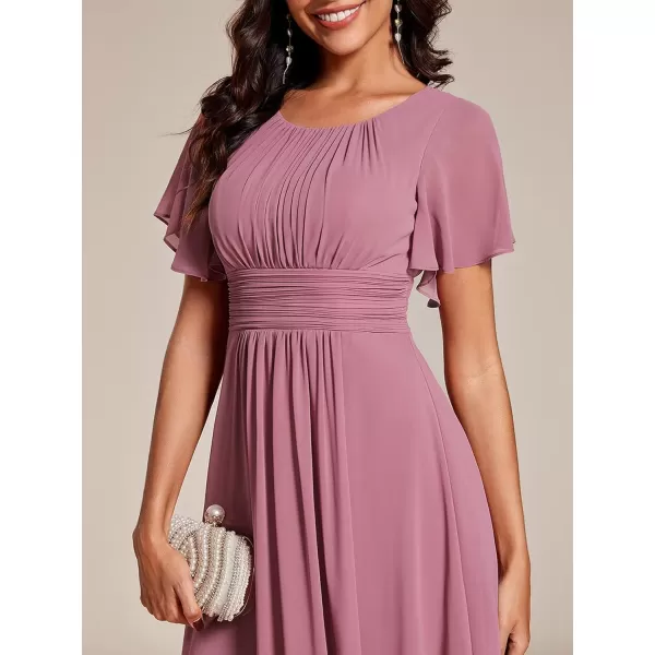 imageEverPretty Womens Crew Neck Pleated Waist Short Sleeve Wedding Guest Dress Chiffon Bridesmaid Dresses 02053Orchid