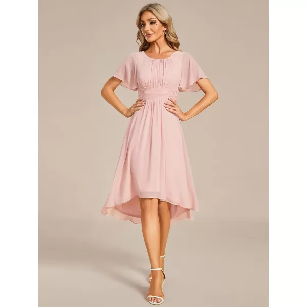 imageEverPretty Womens Crew Neck Pleated Waist Short Sleeve Wedding Guest Dress Chiffon Bridesmaid Dresses 02053Pink