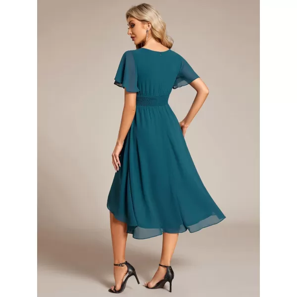 imageEverPretty Womens Crew Neck Pleated Waist Short Sleeve Wedding Guest Dress Chiffon Bridesmaid Dresses 02053Teal