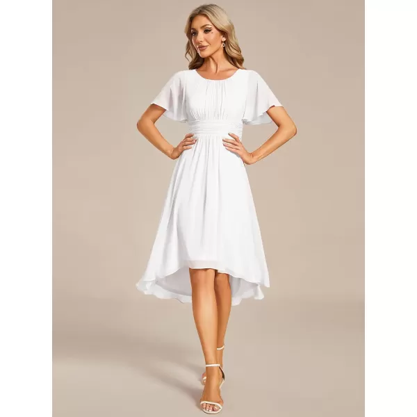 imageEverPretty Womens Crew Neck Pleated Waist Short Sleeve Wedding Guest Dress Chiffon Bridesmaid Dresses 02053White