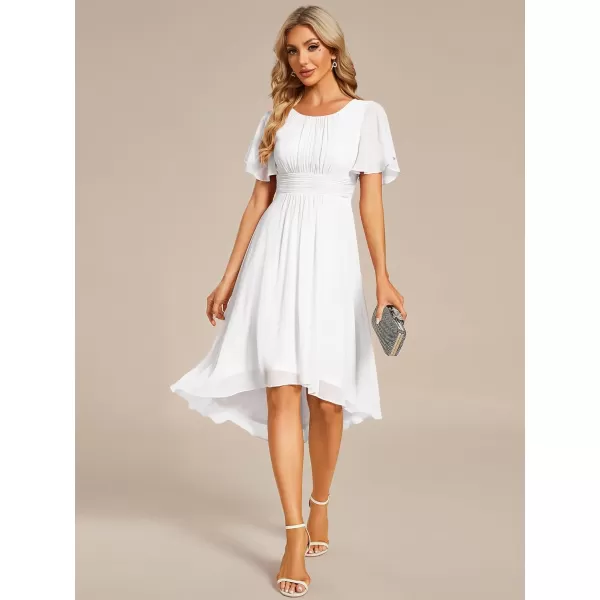 imageEverPretty Womens Crew Neck Pleated Waist Short Sleeve Wedding Guest Dress Chiffon Bridesmaid Dresses 02053White