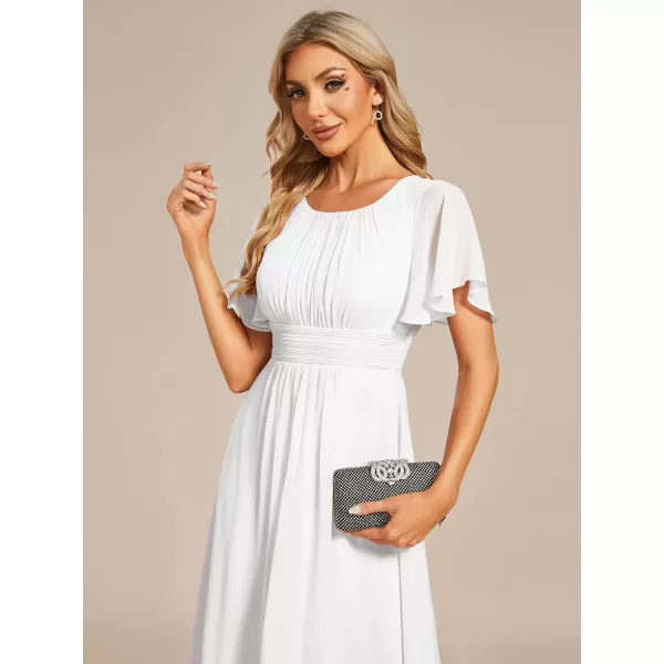 imageEverPretty Womens Crew Neck Pleated Waist Short Sleeve Wedding Guest Dress Chiffon Bridesmaid Dresses 02053White