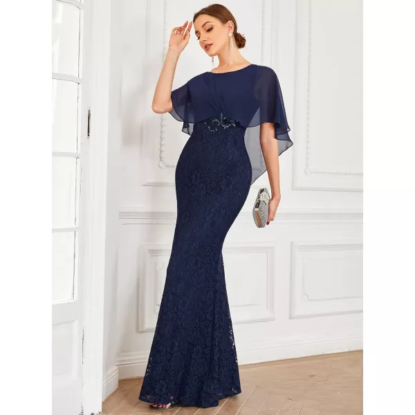 imageEverPretty Womens Crewneck Bodycon Mermaid Wedding Guest Mother of Bride Dress 0142ANavy Blue