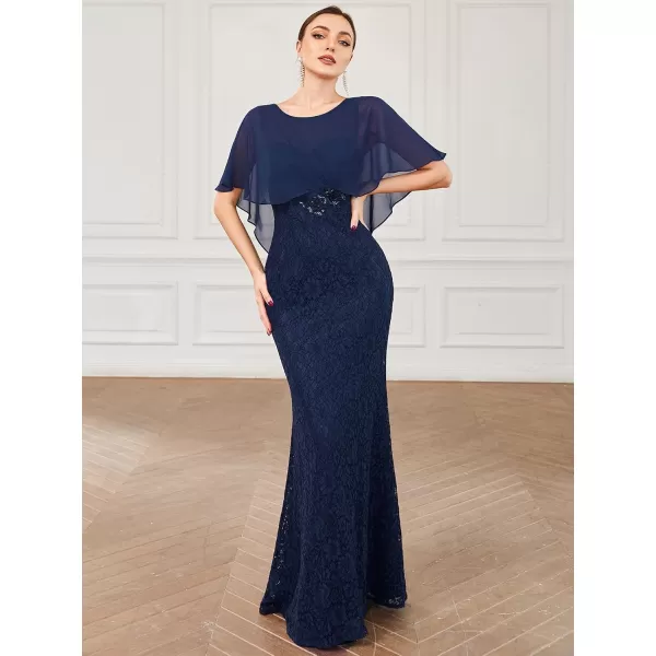 imageEverPretty Womens Crewneck Bodycon Mermaid Wedding Guest Mother of Bride Dress 0142ANavy Blue