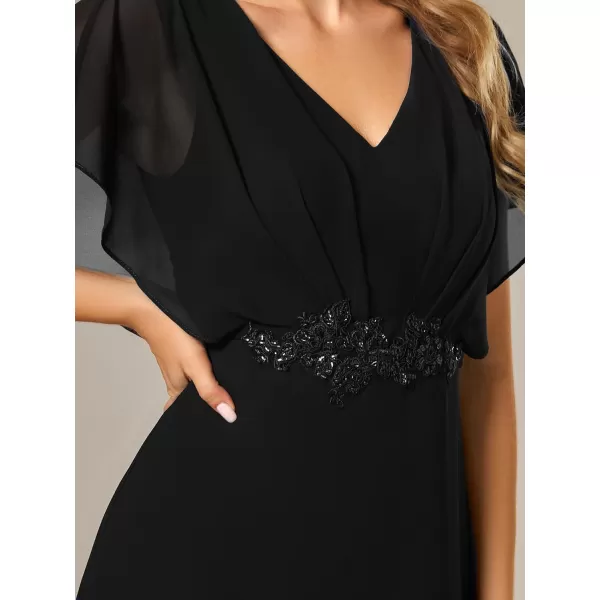 imageEverPretty Womens Formal Dress A Line V Neck Applique Waist Tea Length Wedding Guest Dress 02027Black