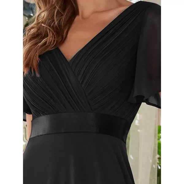 imageEverPretty Womens Formal Dress Short Sleeve VNeck Evening Dress Floor Length Mother of The Bride Dress 09890Black