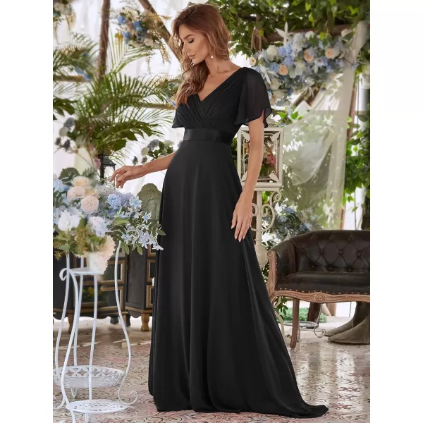 imageEverPretty Womens Formal Dress Short Sleeve VNeck Evening Dress Floor Length Mother of The Bride Dress 09890Black