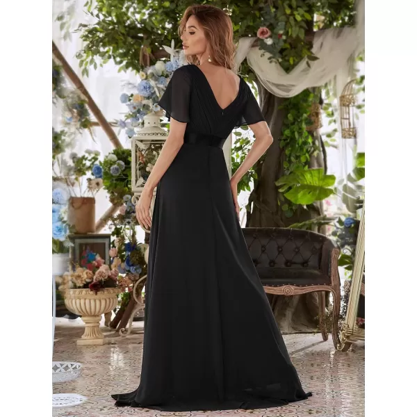 imageEverPretty Womens Formal Dress Short Sleeve VNeck Evening Dress Floor Length Mother of The Bride Dress 09890Black