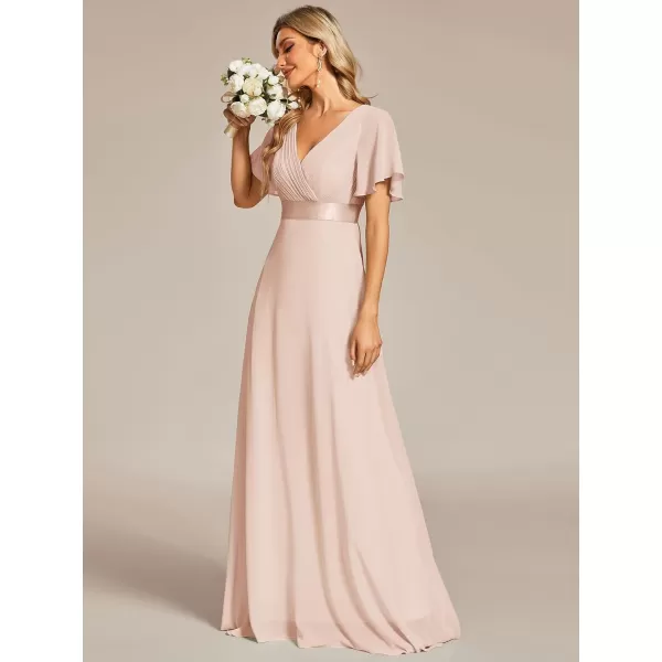 imageEverPretty Womens Formal Dress Short Sleeve VNeck Evening Dress Floor Length Mother of The Bride Dress 09890Blush