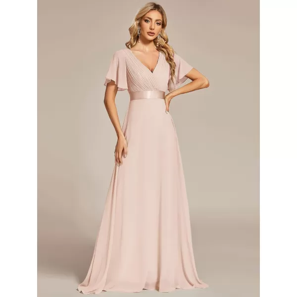 imageEverPretty Womens Formal Dress Short Sleeve VNeck Evening Dress Floor Length Mother of The Bride Dress 09890Blush