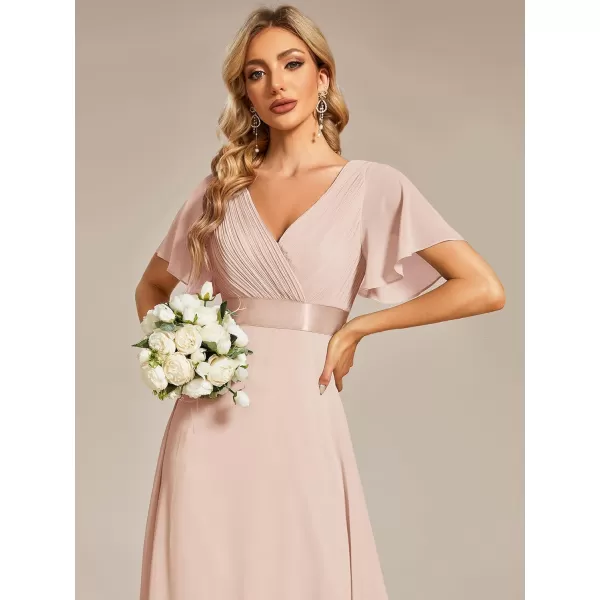 imageEverPretty Womens Formal Dress Short Sleeve VNeck Evening Dress Floor Length Mother of The Bride Dress 09890Blush