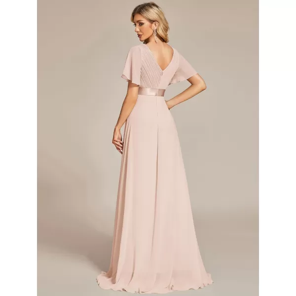 imageEverPretty Womens Formal Dress Short Sleeve VNeck Evening Dress Floor Length Mother of The Bride Dress 09890Blush