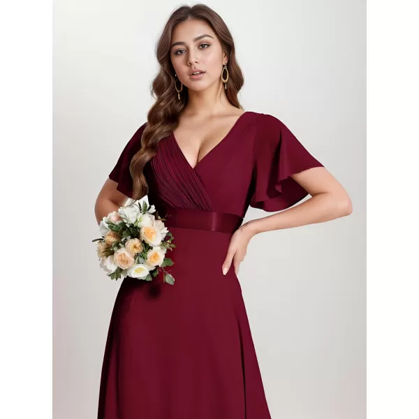 imageEverPretty Womens Formal Dress Short Sleeve VNeck Evening Dress Floor Length Mother of The Bride Dress 09890Burgundy