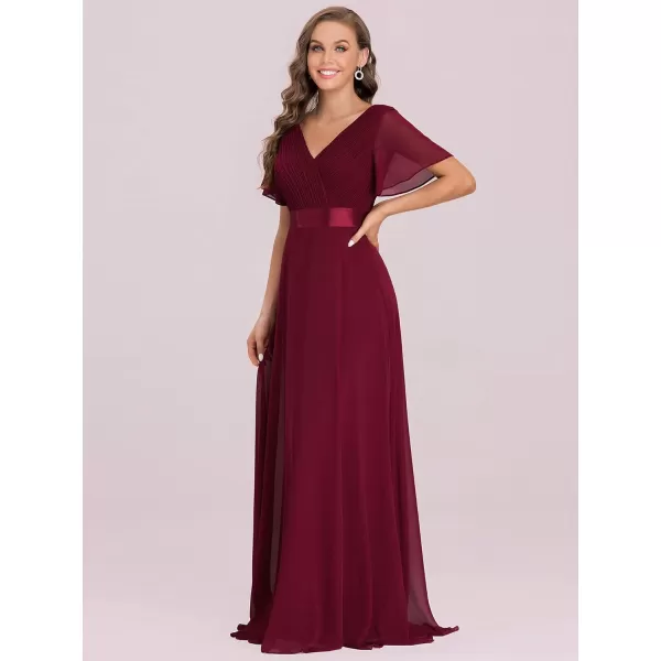 imageEverPretty Womens Formal Dress Short Sleeve VNeck Evening Dress Floor Length Mother of The Bride Dress 09890Burgundy