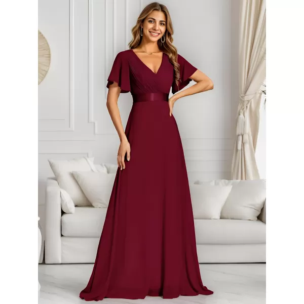 imageEverPretty Womens Formal Dress Short Sleeve VNeck Evening Dress Floor Length Mother of The Bride Dress 09890Burgundy