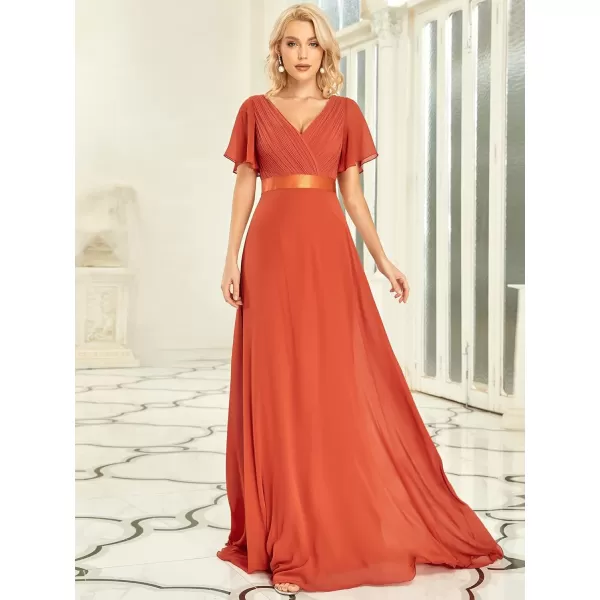 imageEverPretty Womens Formal Dress Short Sleeve VNeck Evening Dress Floor Length Mother of The Bride Dress 09890Burnt Orange