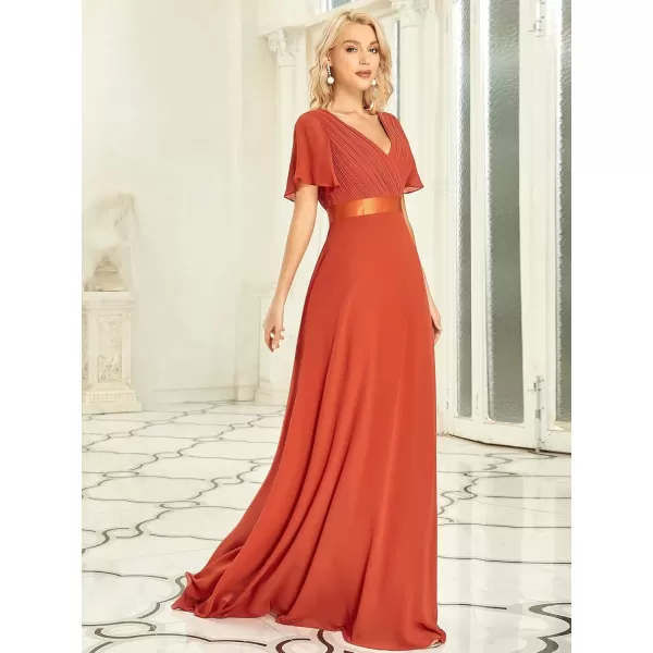 imageEverPretty Womens Formal Dress Short Sleeve VNeck Evening Dress Floor Length Mother of The Bride Dress 09890Burnt Orange