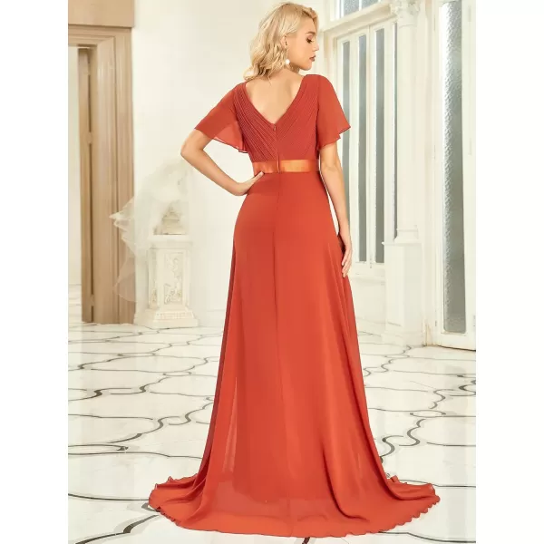 imageEverPretty Womens Formal Dress Short Sleeve VNeck Evening Dress Floor Length Mother of The Bride Dress 09890Burnt Orange