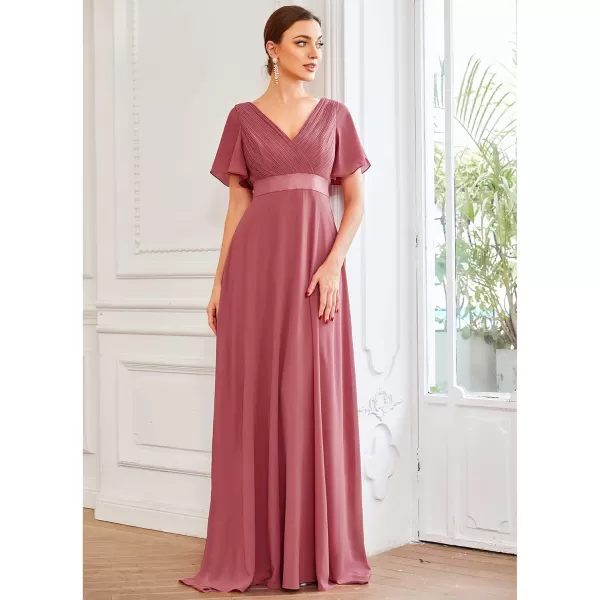 imageEverPretty Womens Formal Dress Short Sleeve VNeck Evening Dress Floor Length Mother of The Bride Dress 09890Cameo Brown