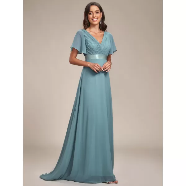 imageEverPretty Womens Formal Dress Short Sleeve VNeck Evening Dress Floor Length Mother of The Bride Dress 09890Dusty Blue