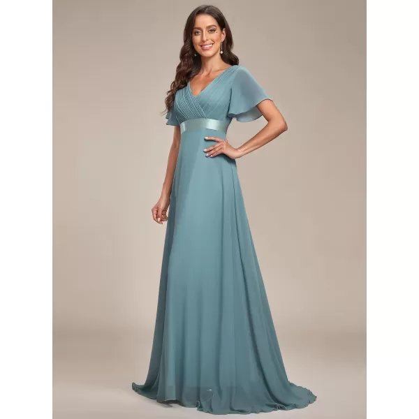 imageEverPretty Womens Formal Dress Short Sleeve VNeck Evening Dress Floor Length Mother of The Bride Dress 09890Dusty Blue