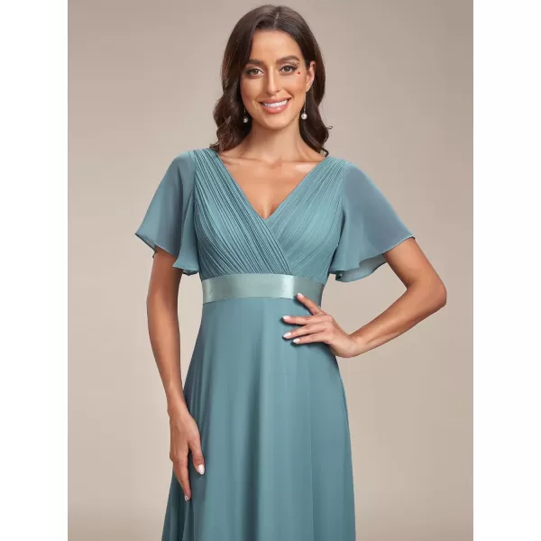 imageEverPretty Womens Formal Dress Short Sleeve VNeck Evening Dress Floor Length Mother of The Bride Dress 09890Dusty Blue