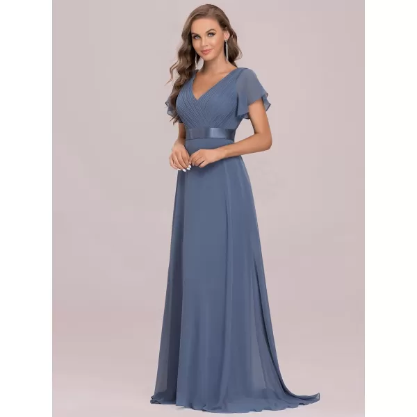 imageEverPretty Womens Formal Dress Short Sleeve VNeck Evening Dress Floor Length Mother of The Bride Dress 09890Dusty Navy