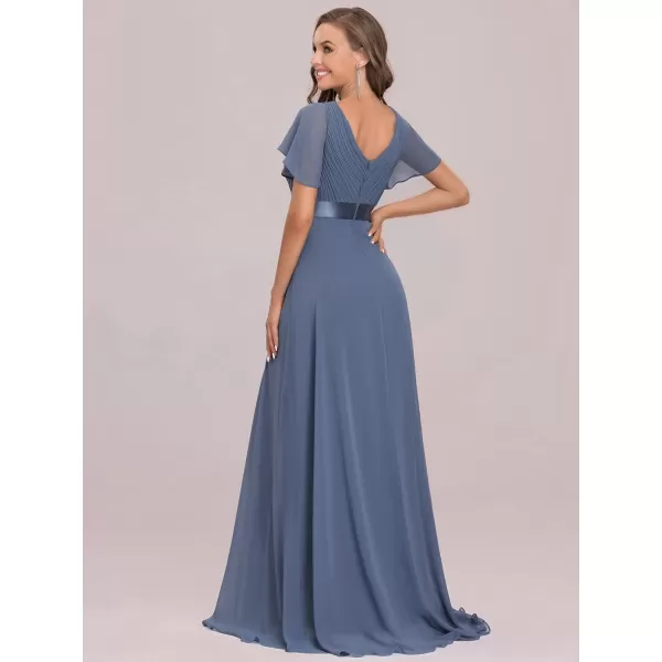 imageEverPretty Womens Formal Dress Short Sleeve VNeck Evening Dress Floor Length Mother of The Bride Dress 09890Dusty Navy