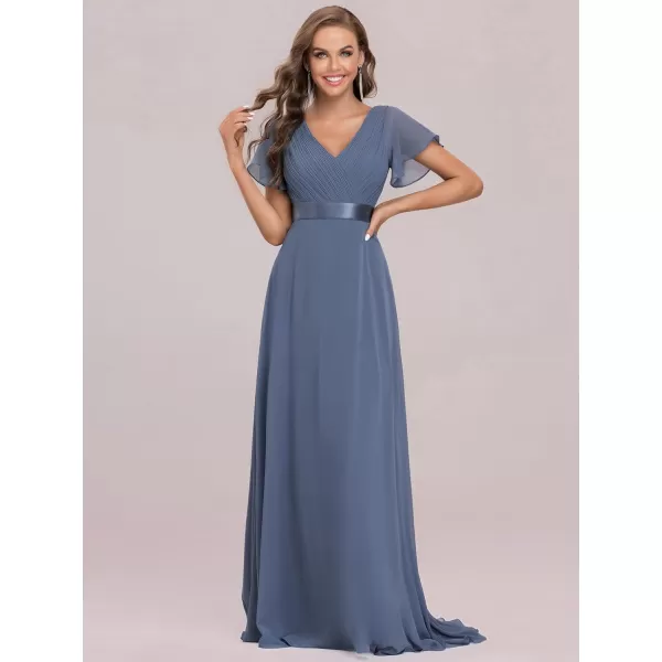 imageEverPretty Womens Formal Dress Short Sleeve VNeck Evening Dress Floor Length Mother of The Bride Dress 09890Dusty Navy