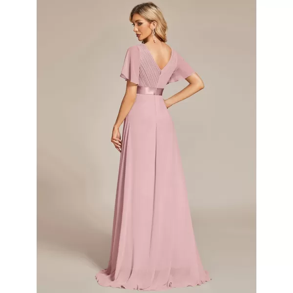 imageEverPretty Womens Formal Dress Short Sleeve VNeck Evening Dress Floor Length Mother of The Bride Dress 09890Dusty Rose