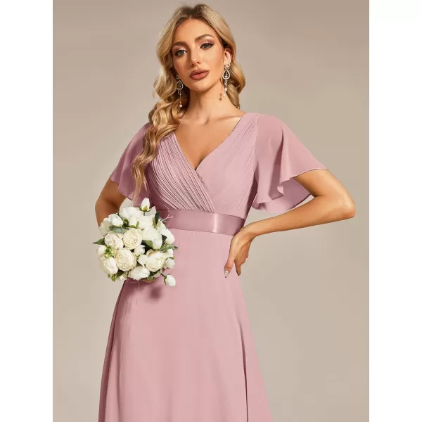 imageEverPretty Womens Formal Dress Short Sleeve VNeck Evening Dress Floor Length Mother of The Bride Dress 09890Dusty Rose