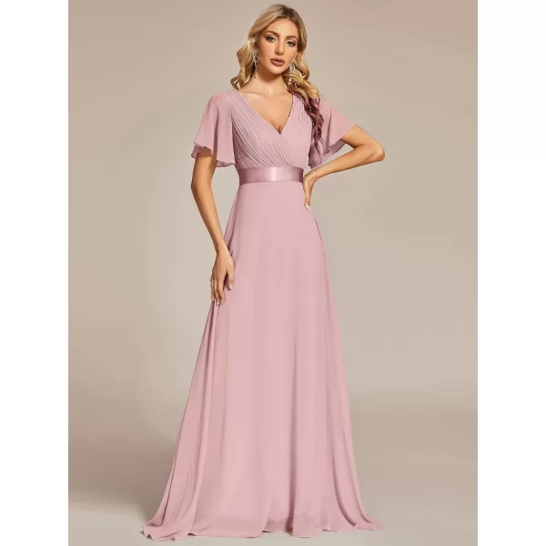 imageEverPretty Womens Formal Dress Short Sleeve VNeck Evening Dress Floor Length Mother of The Bride Dress 09890Dusty Rose