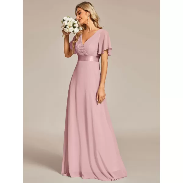 imageEverPretty Womens Formal Dress Short Sleeve VNeck Evening Dress Floor Length Mother of The Bride Dress 09890Dusty Rose