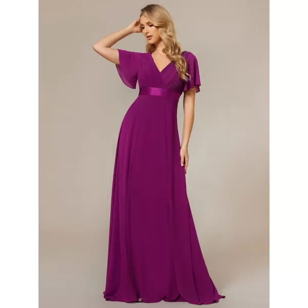 imageEverPretty Womens Formal Dress Short Sleeve VNeck Evening Dress Floor Length Mother of The Bride Dress 09890Fuchsia