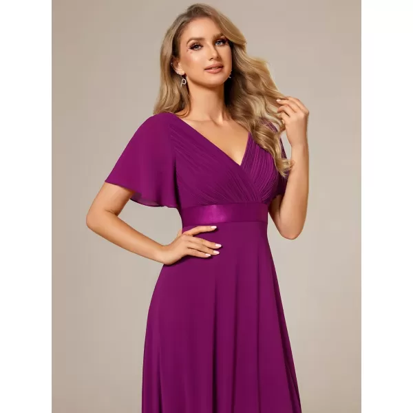 imageEverPretty Womens Formal Dress Short Sleeve VNeck Evening Dress Floor Length Mother of The Bride Dress 09890Fuchsia