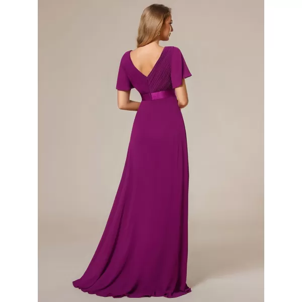 imageEverPretty Womens Formal Dress Short Sleeve VNeck Evening Dress Floor Length Mother of The Bride Dress 09890Fuchsia