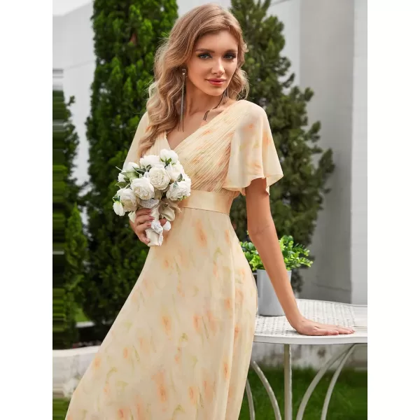 imageEverPretty Womens Formal Dress Short Sleeve VNeck Evening Dress Floor Length Mother of The Bride Dress 09890Golden Roses