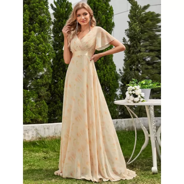 imageEverPretty Womens Formal Dress Short Sleeve VNeck Evening Dress Floor Length Mother of The Bride Dress 09890Golden Roses