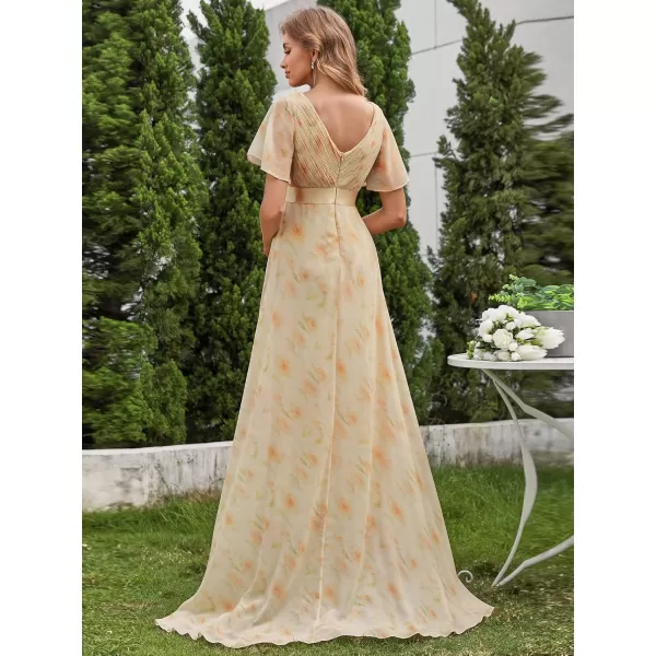 imageEverPretty Womens Formal Dress Short Sleeve VNeck Evening Dress Floor Length Mother of The Bride Dress 09890Golden Roses