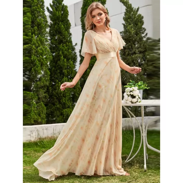 imageEverPretty Womens Formal Dress Short Sleeve VNeck Evening Dress Floor Length Mother of The Bride Dress 09890Golden Roses