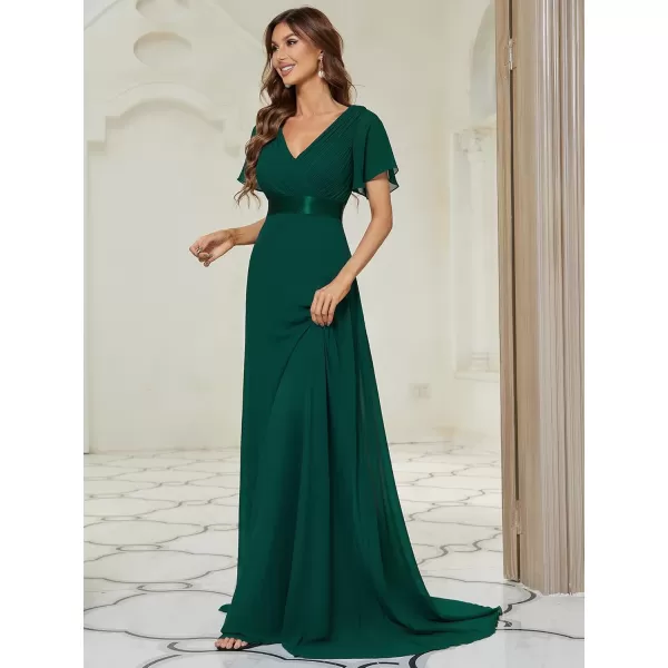 imageEverPretty Womens Formal Dress Short Sleeve VNeck Evening Dress Floor Length Mother of The Bride Dress 09890Green1