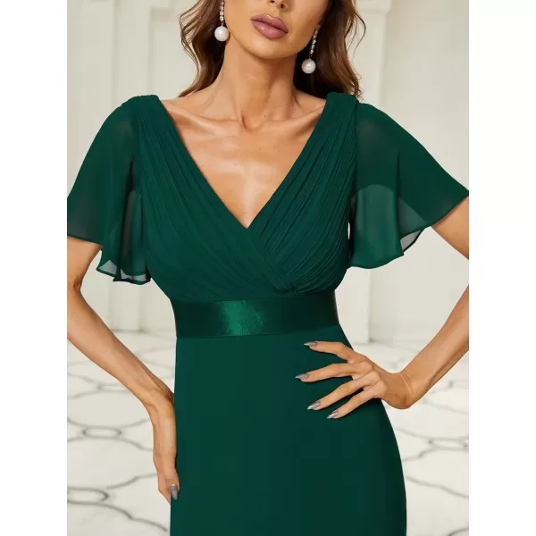 imageEverPretty Womens Formal Dress Short Sleeve VNeck Evening Dress Floor Length Mother of The Bride Dress 09890Green1