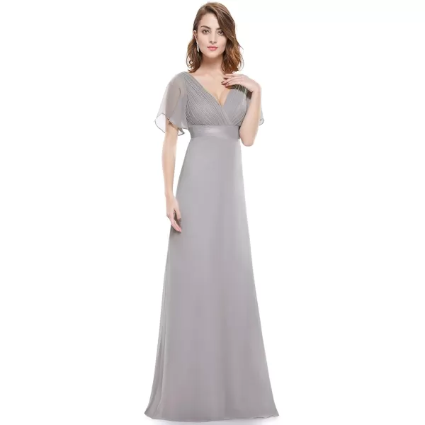 imageEverPretty Womens Formal Dress Short Sleeve VNeck Evening Dress Floor Length Mother of The Bride Dress 09890Grey