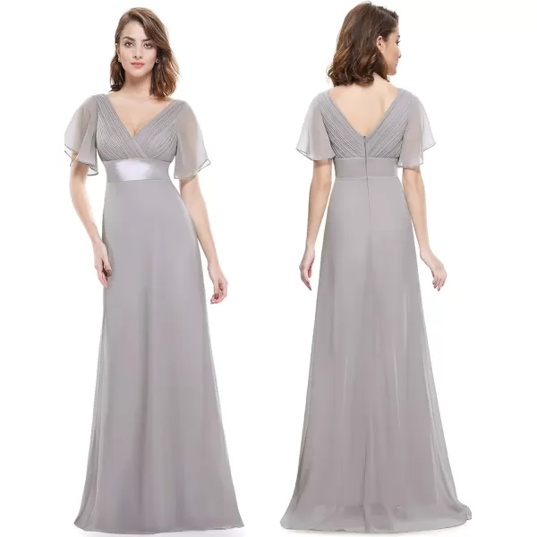 imageEverPretty Womens Formal Dress Short Sleeve VNeck Evening Dress Floor Length Mother of The Bride Dress 09890Grey