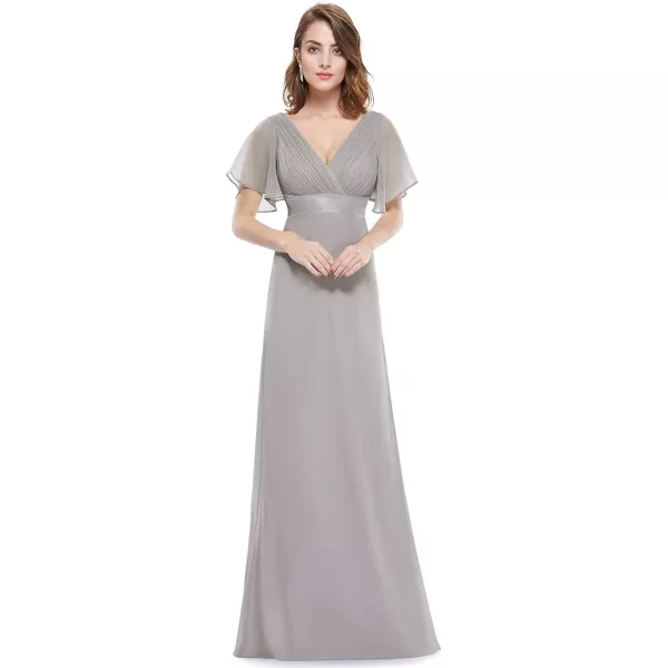 imageEverPretty Womens Formal Dress Short Sleeve VNeck Evening Dress Floor Length Mother of The Bride Dress 09890Grey