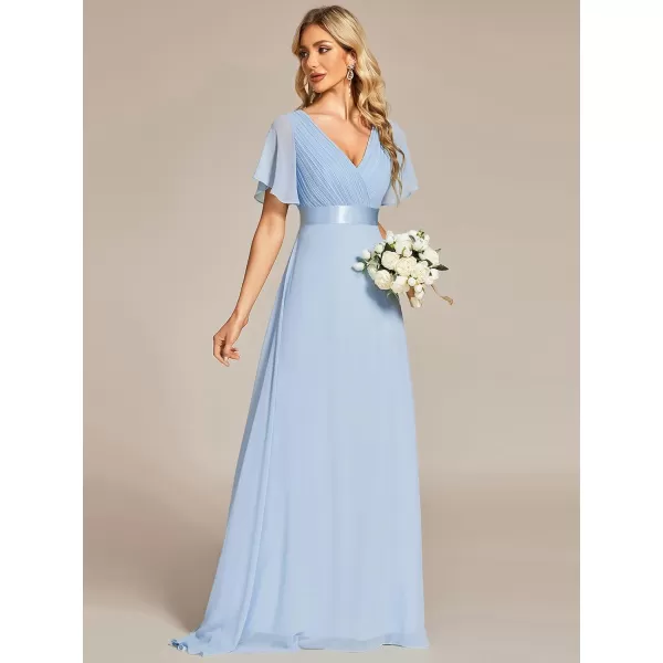 imageEverPretty Womens Formal Dress Short Sleeve VNeck Evening Dress Floor Length Mother of The Bride Dress 09890Ice Blue