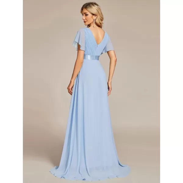 imageEverPretty Womens Formal Dress Short Sleeve VNeck Evening Dress Floor Length Mother of The Bride Dress 09890Ice Blue