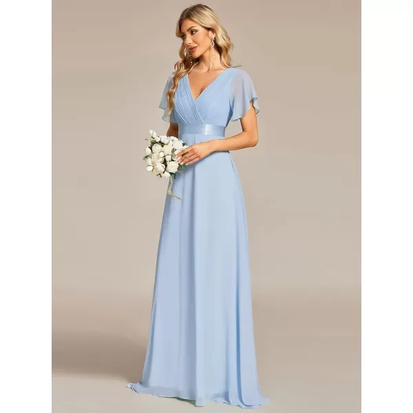 imageEverPretty Womens Formal Dress Short Sleeve VNeck Evening Dress Floor Length Mother of The Bride Dress 09890Ice Blue